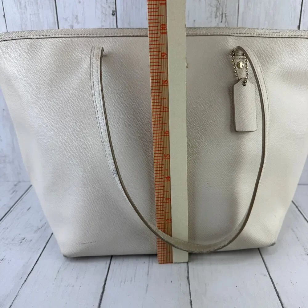 Coach Chalk Ivory Crossgrain Leather Street Zip Tote Shoulder Bag Top-Zip Purse - Picture 16 of 16